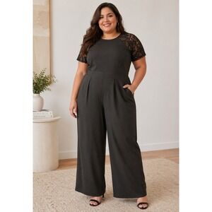 Paper Dolls Jumpsuit Women 16 Black Lace Sleeve Evening Formal Wedding Guest‎